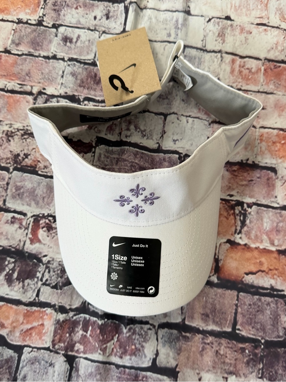 Nike White Visor with Lavender Embroidered Fleur